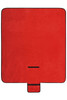 A red picnic blanket with a black border and a compact fold feature for easy storage.