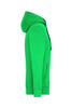 A green men's zip hoodie featuring a hood, side pockets, and a logo on the front.