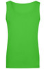 A bright green ladies elastic top with a scoop neckline and no sleeves, featuring a logo.