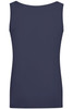 A navy blue ladies elastic top with a fitted design, featuring a smooth, sleeveless back.