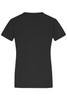 A black ladies' T-shirt with a classic cut and short sleeves, featuring a logo on the back.