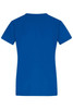 A blue ladies' T-shirt featuring a classic crew neckline and short sleeves. It has a branding logo.