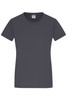 A grey ladies' T-shirt featuring a round neckline and short sleeves. The shirt has a branding label inside.