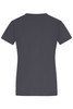 A dark grey ladies' T-shirt with short sleeves and a plain back, featuring a logo.