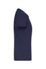 A navy blue women's t-shirt with short sleeves and a fitted style. It features a logo on the fabric.