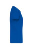 A blue T-shirt with short sleeves, featuring a side view and a simple design. The shirt has a logo on it.