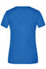 A blue ladies' V-neck T-shirt featuring a simple, plain design and a logo on the back.