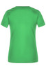 A green ladies T-shirt featuring a fitted design and short sleeves, with a branding logo on the back.