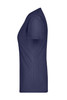 A navy ladies' V-neck t-shirt with short sleeves and a fitted silhouette, featuring a logo.