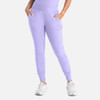 A mid-rise jogger in lavender with pockets, featuring a comfortable fit and elastic waistband.