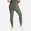 A pair of mid-rise joggers in a dark olive green colour with a back pocket and fitted cuffs.