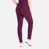 A pair of tapered leg pants in a deep plum colour, featuring a back pocket and a fitted design.