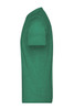 A green heather men's T-shirt features a crew neck and short sleeves. It includes a logo on the side.