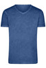 A men's v-neck t-shirt in a deep blue colour, featuring a simple design and a logo.