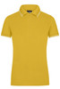 A yellow ladies' polo shirt with a collared neckline and contrasting trim. The shirt features buttons and short sleeves.