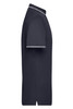 A navy blue men's polo shirt featuring a simple design and a braided collar. The shirt includes a logo.