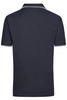 A navy blue men's polo shirt featuring a subtle white trim, with a logo on the side.