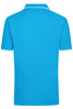 A blue men's polo shirt with a collar and contrasting piping around the sleeves. It features a logo on the chest.