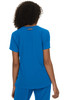 A blue top with a simple design, featuring a back view and a small logo on the upper back.