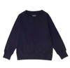 A navy blue kid's sweatshirt with a round neckline and ribbed cuffs. It features a logo on the inside label.