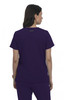 A purple top with short sleeves and a simple design, featuring a logo on the back.