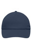 A navy blue 5 panel promo cap featuring a curved brim and an empty front area for branding or logos.