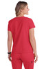 A red women's top with short sleeves, featuring a simple design and visible branding on the back.