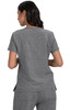 A grey short-sleeve top with a relaxed fit, showing the back and side slits for added style.