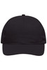 A black 6-panel cap with a structured design and a front panel for branding.