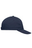 A navy blue 6-panel cap with a curved brim and a small logo on the side.