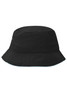 A black Fisherman Piping Hat featuring a simple design and a logo. Brimmed bucket style.