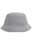 A grey bucket hat with a wide brim and a logo. Suitable for fishing or casual wear.