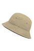 A Kids Fisherman Piping Hat in beige with a black trim and ventilation eyelets. Features a logo on the side.