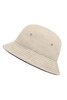 A Kids Fisherman Piping Hat in cream, featuring a bucket style with a contrasting blue edge and ventilation eyelets.
