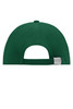 A green 6-panel cap featuring an adjustable strap and a logo on the back.