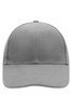 A grey 6-panel cap featuring a structured design and an adjustable back, includes a small logo on the front.