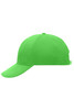 A bright green 6-panel cap featuring a curved brim and a logo on the side.