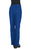 A pair of blue pants with a logo, featuring a relaxed fit and rear pockets.