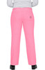 A pair of pink pants with a waistband and a logo on the back, featuring a straight-leg design.