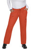 An individual wearing bright orange pants with pockets and a drawstring waist, standing with hands in pockets.