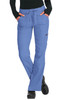 A pair of women's relaxed fit pants in light blue, featuring pockets and a drawstring waistband.