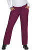 A pair of wine-coloured pants with pockets and a drawstring waistband, featuring a logo on the side.
