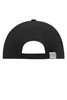 A black low-profile 6 panel cap featuring a rear adjustable strap and a logo on the back.