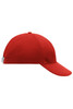 A low-profile red cap with a curved brim and an adjustable strap at the back. It features a logo on the side.