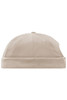 A beige 6-panel chef cap featuring a rounded top and ribbed band, designed for culinary uniforms.