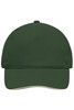 A dark green 5-panel sandwich cap with a rounded crown and a visor, featuring a logo on the front.