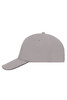 A grey 5 Panel Sandwich Cap with a curved peak and a logo on the side.