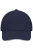 A navy 5 Panel Sandwich Cap featuring a curved peak and a logo on the front.