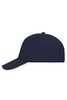 A navy blue 5 Panel Sandwich Cap with a curved brim and a logo on the side.