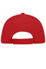 A red 5 Panel Sandwich Cap featuring a solid design and a back adjustable strap. It includes a logo on the side.